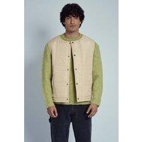 Native Youth Men's Collarless Padded Check Quilt Gilet in Cream | Size: Large