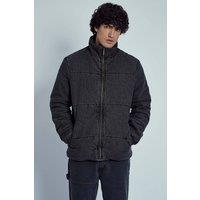 Native Youth Men's Quilted Padded Denim-Finish Funnel Neck Zip Jacket in Black | Size: Medium