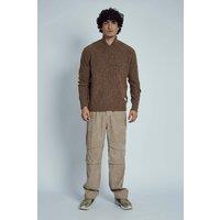 Native Youth Men's Diamond Knitted 1/4 Zip Funnel Neck Long Sleeve Jumper in Brown | Size: Large