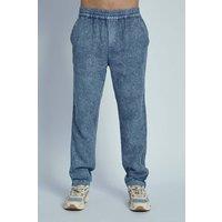 Native Youth Men's Cotton Paisley Pattern Washed Denim-Style Straight-Leg Trousers in Blue | Size: Large