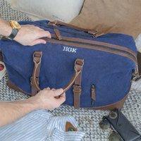 Duncan Stewart Men's Personalised Premium Collection Large Canvas Holdall in Dark Blue