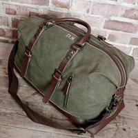 Duncan Stewart Men's Personalised Premium Collection Large Canvas Holdall in Dark Green