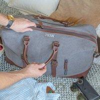 Duncan Stewart Men's Personalised Premium Collection Large Canvas Holdall in Grey
