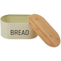 Living and Home Metal Oval Bread Box Bread Bin with Reversible Bamboo Lid Hanldes in Cream