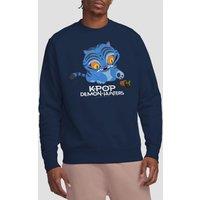 Netflix Kpop Demon Hunters Cute Derpy Tiger Cartoon Sweatshirt, Navy | Size: Medium