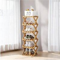 H&O Direct 6-Tier Bamboo Folding Shoe Rack in Light Bronze
