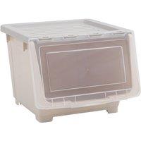 Living and Home Beige Stackable Plastic Storage Box with Lid and Wheels