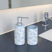 Showerdrape Buttercup Blue Floral Bathroom Accessory Set -Soap Dispenser & Tumbler in Light Blue