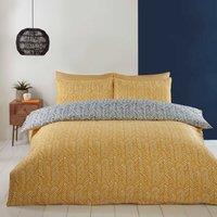 Rapport Home Helston Reversible Duvet Cover Set with Pillowcase Bedding in Yellow | Size: Single