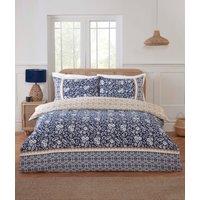 Rapport Home Eleanor Floral Geometric Reversible Duvet Cover Set with Pillowcase in Navy | Size: Double