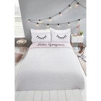 Rapport Home Hello Gorgeous Polycotton Reversible Duvet Cover Set with Pillowcase in White | Size: Single