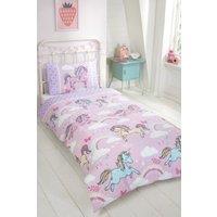 Rapport Home Unicorns Polycotton Duvet Cover Set With Pillowcase in Light Pink | Size: Double