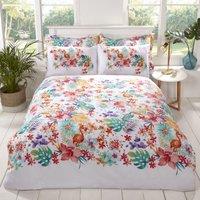 Rapport Home Tropical Polycotton Duvet Cover Set With Pillowcase in White | Size: King