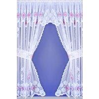 Tyrone Textiles Primrose Floral Window Set with Attached Valance & Matching Tie Backs in Lavender | Size: 140 cm width x 122 cm drop