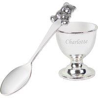 Personalised Memento Company Personalised Silver Egg Cup & Spoon in Metallic Silver