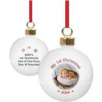 Personalised Memento Company Personalised 1st Christmas Photo Upload Bauble in White