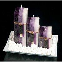 BARGAINS-GALORE 3 Scented Aromatic Mood Wax Candles Glass Plate Stones Gift Set Decor in Purple