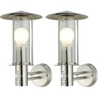 First Choice Lighting Set of 2 Treviso - Stainless Steel PIR Sensor Outdoor Security Lights in Silver
