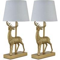 First Choice Lighting Set of 2 Grace - Gold Stag Table Lamps with White Shades