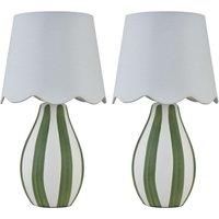 First Choice Lighting Set of 2 Connie - Green & White Stripe Ceramic Table Lamps