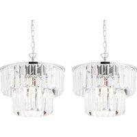 First Choice Lighting Set of 2 Knightsbridge - Two Tier Glass Ceiling Pendant Lights in Silver