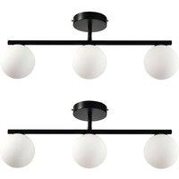 First Choice Lighting Set of 2 Grosvenor Black 3 Light Bars with Glass Globes
