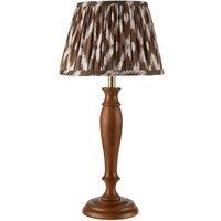 First Choice Lighting Rutherford - Dark Wood 47cm Table Lamp with Abstract Ikat Shade in Brown
