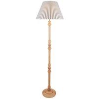 First Choice Lighting Julian - Natural Wood 161cm Floor Lamp with Striped Linen Shade in Brown