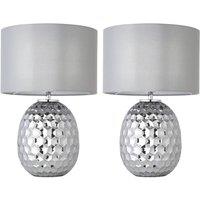 First Choice Lighting Set of 2 Deanna - Smokey Grey Tinted Glass 41cm Table Lamps in Silver