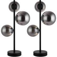 First Choice Lighting Set of 2 Cole - Black with Smoke Glass Globes 3 Light Table Lamps