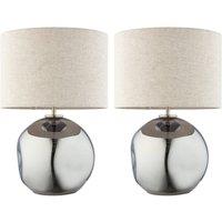 First Choice Lighting Set of 2 Lola - Smoke Mirror Dimpled Glass 43cm Table Lamps in Silver