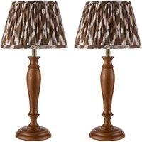 First Choice Lighting Set of 2 Rutherford - Dark Wood 47cm Table Lamps with Ikat Shade in Brown