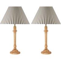 First Choice Lighting Set of 2 Julian - Natural Wood 55cm Table Lamps with Striped Shade