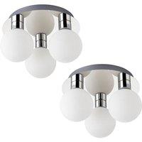 First Choice Lighting Set of 2 Nectar - Flush Ceiling Light Chrome with Opal Glass Shades in Silver
