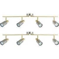 First Choice Lighting Set of 2 Collin - Satin Nickel & Gold Detail 4 Way Ceiling Spotlights in Silver