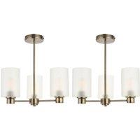 First Choice Lighting Set of 2 Panton - Antique Brass 3 Arm Ceiling Lights with Glass Shades in Bronze