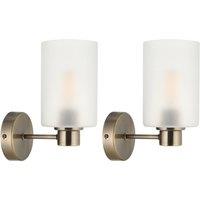 First Choice Lighting Set of 2 Panton - Antique Brass Wall Lights with Glass Shades in Bronze
