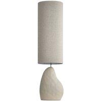 First Choice Lighting Pebble - Matt Ivory Ceramic 122cm Floor Lamp with Natural Linen Shade in Cream