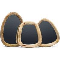 Serenityy Set of 3 Pebble Wall Mirrors - Light Wood Finish in Light Brown