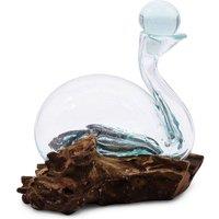 Serenityy Molten Glass Duck Decanter on Reclaimed Wood with Stopper, 19 cm in Clear