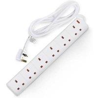 Desiretech Electric Extension Lead 6 Gang 2m Long Cable 3 Pin Socket Wall Mount in White