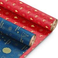 Kraft & Co 2 Pack Christmas Wrapping Paper Roll 44.5cm x 25m (Snowflake)