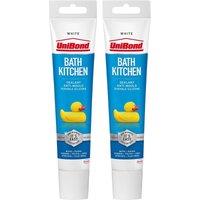 UniBond Silicone Sealant' Anti-Mould & Waterproof for Kitchen/Bath, 50ml 2pk in White
