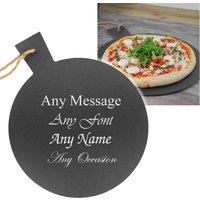 Uniqueful Personalised Engraved Rustic Slate Pizza Serving Platter with Rope in Black | Size: 1 Pack