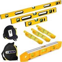 ATEK Magnetic Alloy Spirit Level Set Torpedo Level 5M Measuring Tape 45/90/180 Degrees 3 String Hanging Bubble Line Leveller Heavy Duty in Yellow
