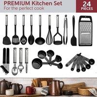 ATEK Kitchen Utensils Set, 24PCS Non-Stick Heat Resistant Silicone Cooking Utensils Set, Non Stick Spatula Turner Cookware Cooking in Black