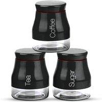 ATEK Set of 3 Kitchen Storage Canister - Glass Coffee Jars with Screw Lid Food Containers, Multipurpose Tea Sugar & Coffee Glass Jar in Black