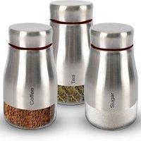 ATEK Set of 3 Kitchen Storage Canister - Glass Coffee Jars with Screw Lid Food Containers, Multipurpose Tea Sugar & Coffee Glass Jar in Silver