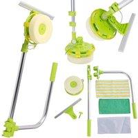 ATEK Telescopic Extendable U-Shaped Window Squeegee Rotating Head High Rise 2-in-1 Sponge Cleaner Extension Pole Home Office Car in Green