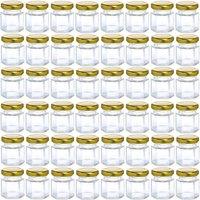 ATEK Hexagonal Glass Jars Mason Jars with Airtight Gold Metal Lid in Clear | Size: 45ml